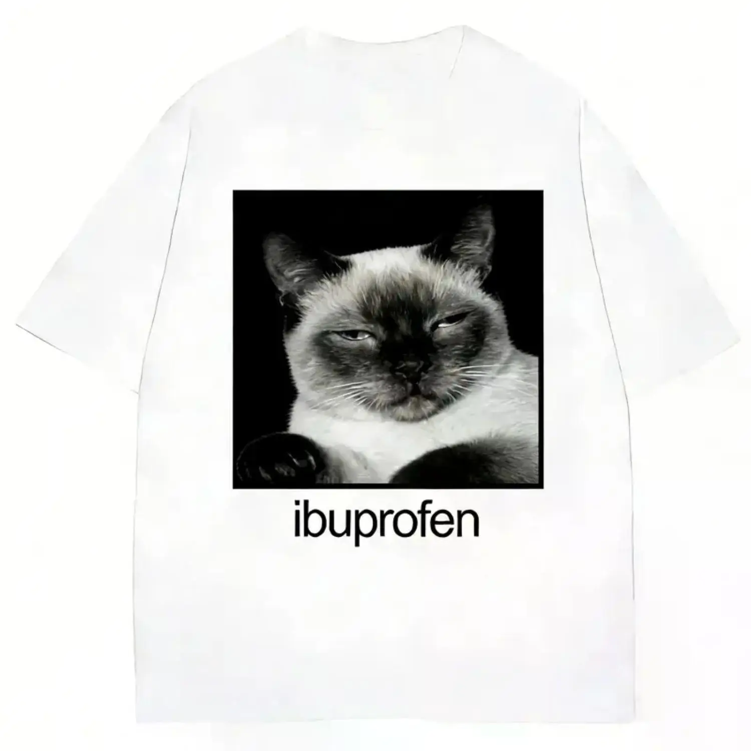 Siamese Cat Meme T-Shirt | Oversized Vintage Ibuprofen Cotton Streetwear | Unisex for Women and Men