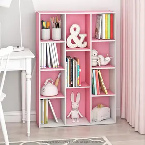 LUDER 11-Cube Reversible Bookshelf - Easy Assembly, Stylish Design, 9.4x29.1x41.7 in, Shelves for Living Room, Bedroom, White/Pink Indoor Furniture, Floating Shelves Compatible