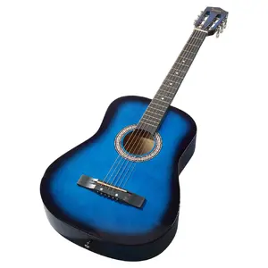 38" Blue Acoustic Guitar Kit Beginner-Friendly Full Basswood Guitar with Case Tuner Capo Picks Strings & Strap for Students & Adults