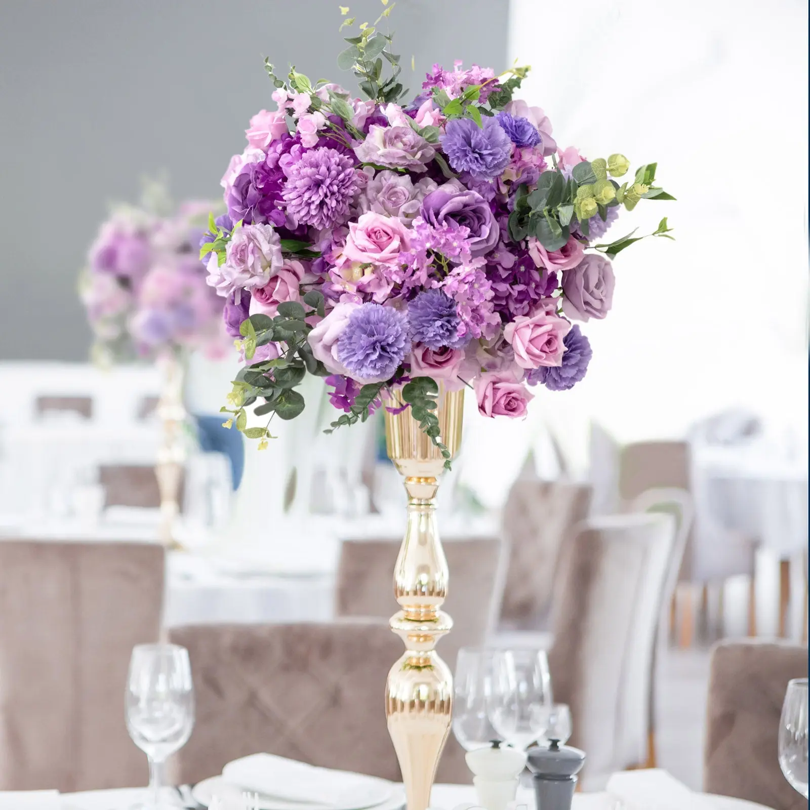 22-Inch Lavender Lilac Silk Flower Grand Centerpiece - Pre-Arranged Faux Bouquet with Artificial Rose, Hydrangea & Chrysanthemum Ball for Wedding, Baby Shower, Anniversary, Birthday Party Decoration