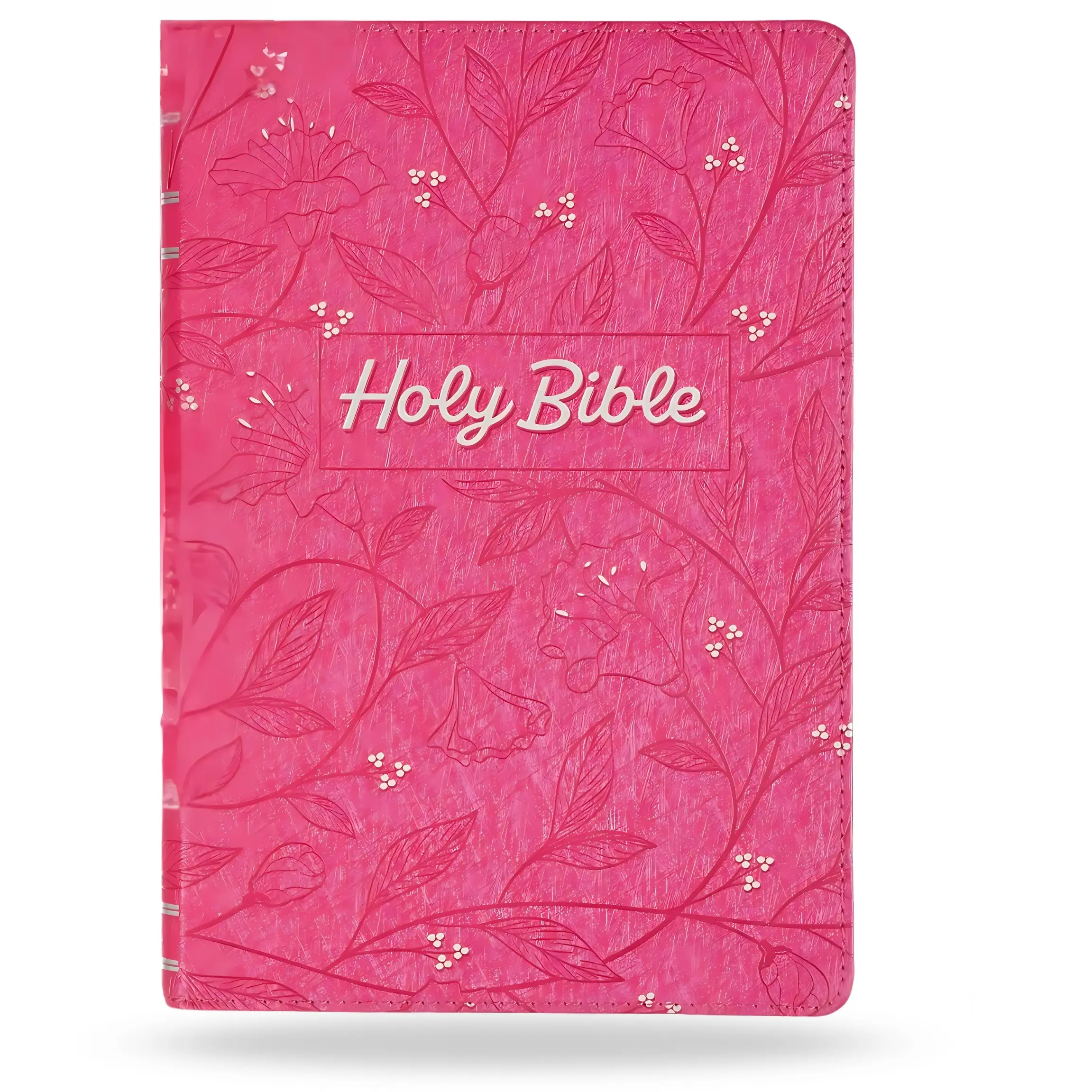 Cherry Pink Faux Leather Flexible Cover Holy Bible Gift Edition, Flower Design, Cross-References, Giant Print, NIV & KJV Versions, Kjv Creative Bible