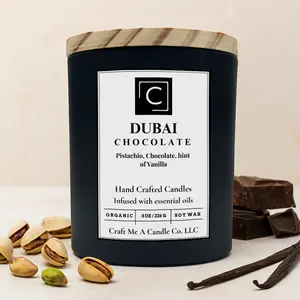 Dubai Chocolate Candle – Pistachio Chocolate with a Hint of Vanilla – Hand Poured Soy Coconut Blend – 8oz & 14oz