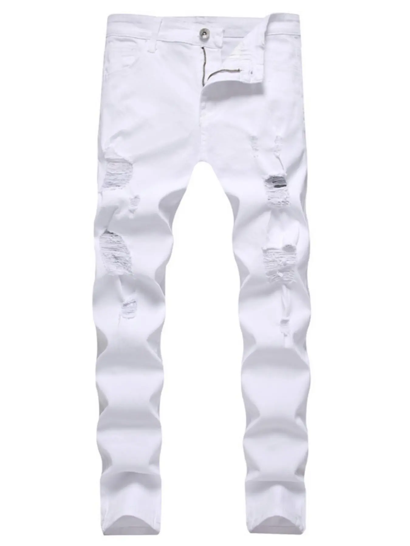 Men's Denim Jeans with Ripped Patches, Fashionable Trendy Streetwear Motorcycle Elastic Pencil Pants, Casual Slim-Fitting All Seasons Ripped Knee Jeans, Pocket, Patched Ripped Jeans