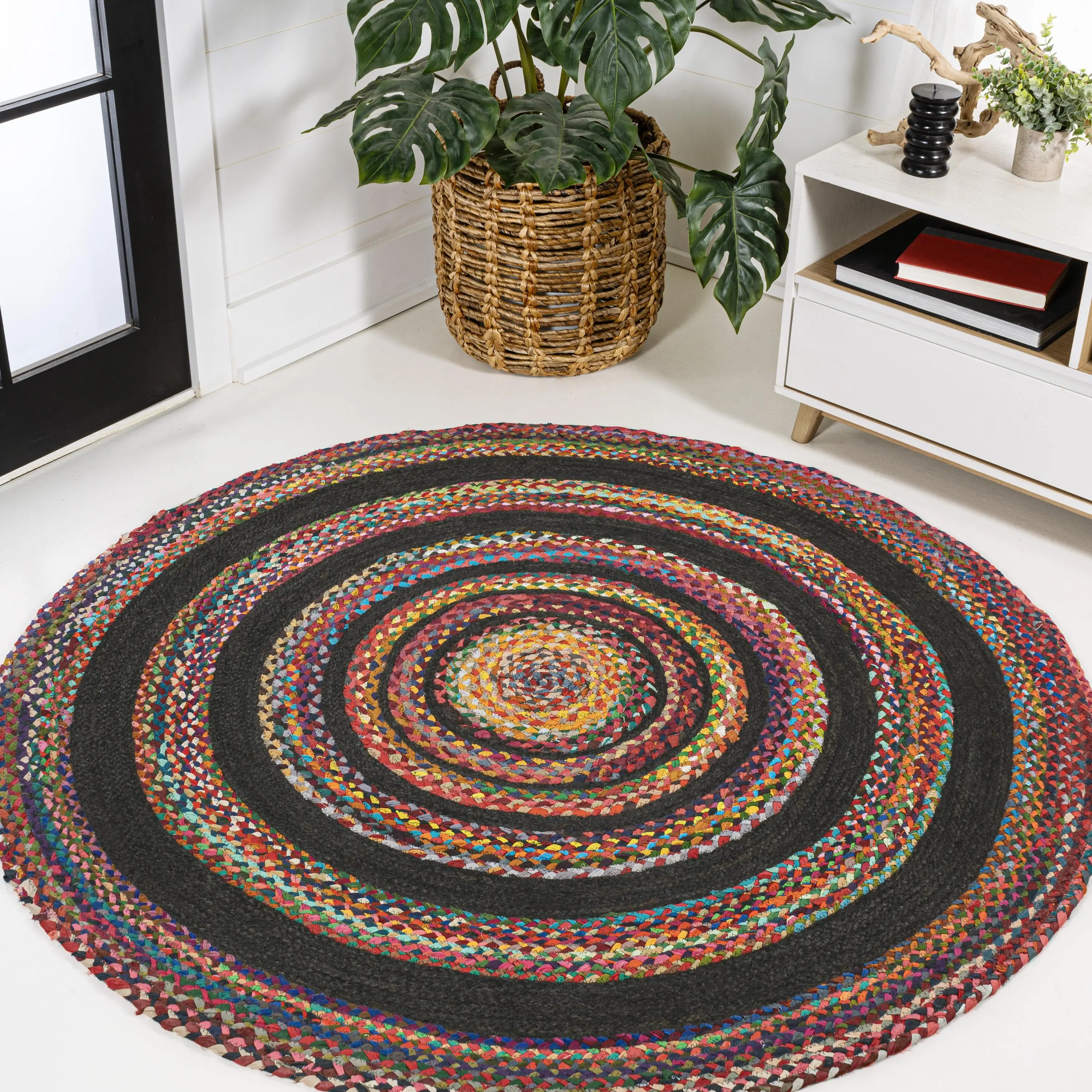 JONATHAN Y Abyss Braided Jute Round Home Decorative Rug - Modern Bohemian, Multicolor, for Living Room, Bedroom Indoor Soft Furnishings Carpet