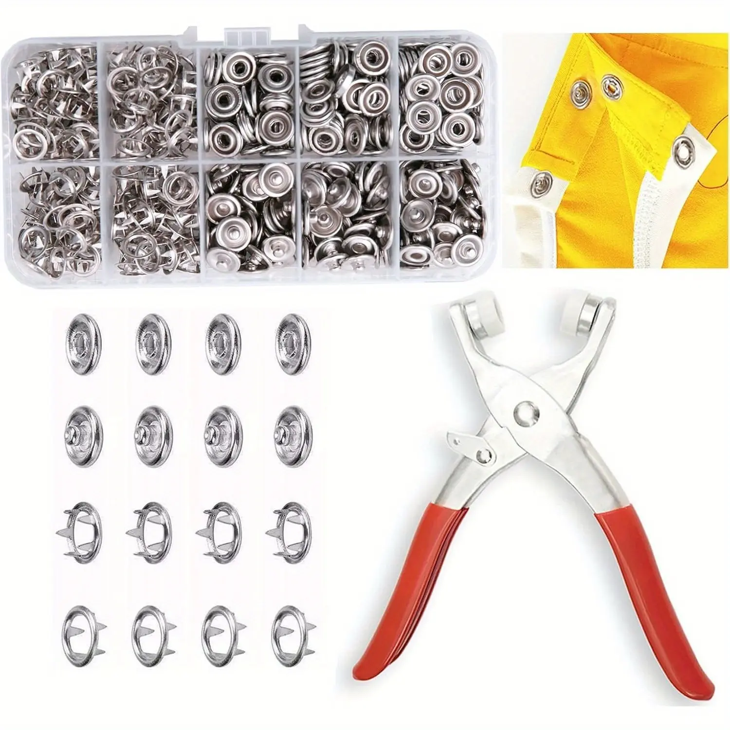100 Sets of Metal Button Fastener Kit,9.5mm Metal Snap Buttons Rings with Fastener Clip Installation Pliers,Used for Leather Crafts,Clothing,Denim Bags,Shoes,Halloween Christmas Gifts,Tools & Hardware