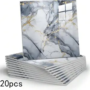 20 pieces marble veneer and adhesive wall panels, waterproof wall tiles, peel-and-stick tiles, polyvinyl chloride foam wall panels, suitable for kitchens, bathrooms and living rooms, Marble Pattern Wallpaper, Marble Backsplash Wallpaper