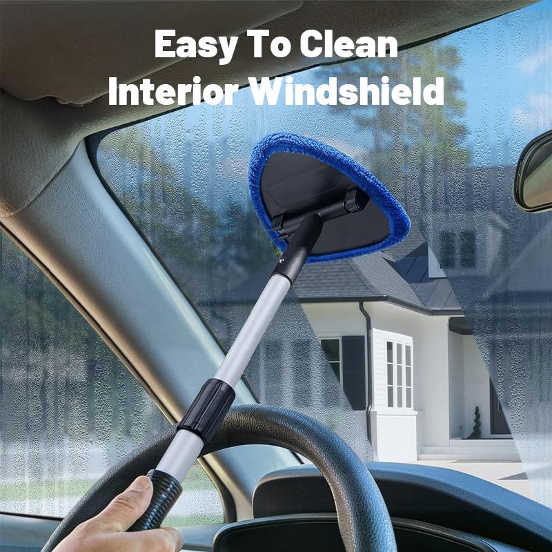 Windshield Cleaning Tool for Car Interior Glass, Car Window Cleaner Tool with Extendable Handle & 180° Swivel Head, Streak-Free Auto Glass Cleaner Kit with Reusable Microfiber Pads & Spray Bottle, Car Accessories for SUV Truck