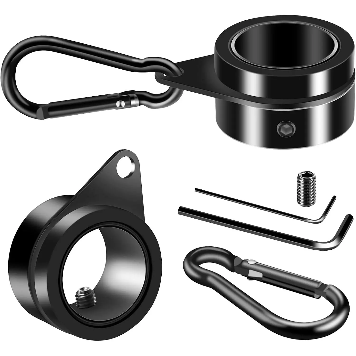 1" Black Flag Pole Rings, 2 count Anti Wrap Aluminum Alloy Flag Pole Clip Swivels, 360? Rotating Flagpole Flag Mounting Ring Clips, Spinning Flag Pole Kit for 0.75-1.02" Diameter (1 Inch, Black)