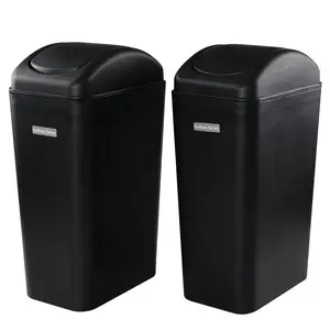 Vcansay 35 gallons black plastic swing lid trash can slim garage trash can swing top 2 pack