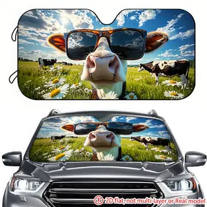 1pc Cool Handsome Cow Selfie Car Sunshade 2D High Definition Printing, Car Sunshade Effectively Block Sunshine, Suitable for General Motors, Trucks, SUV Front windshield Decoration