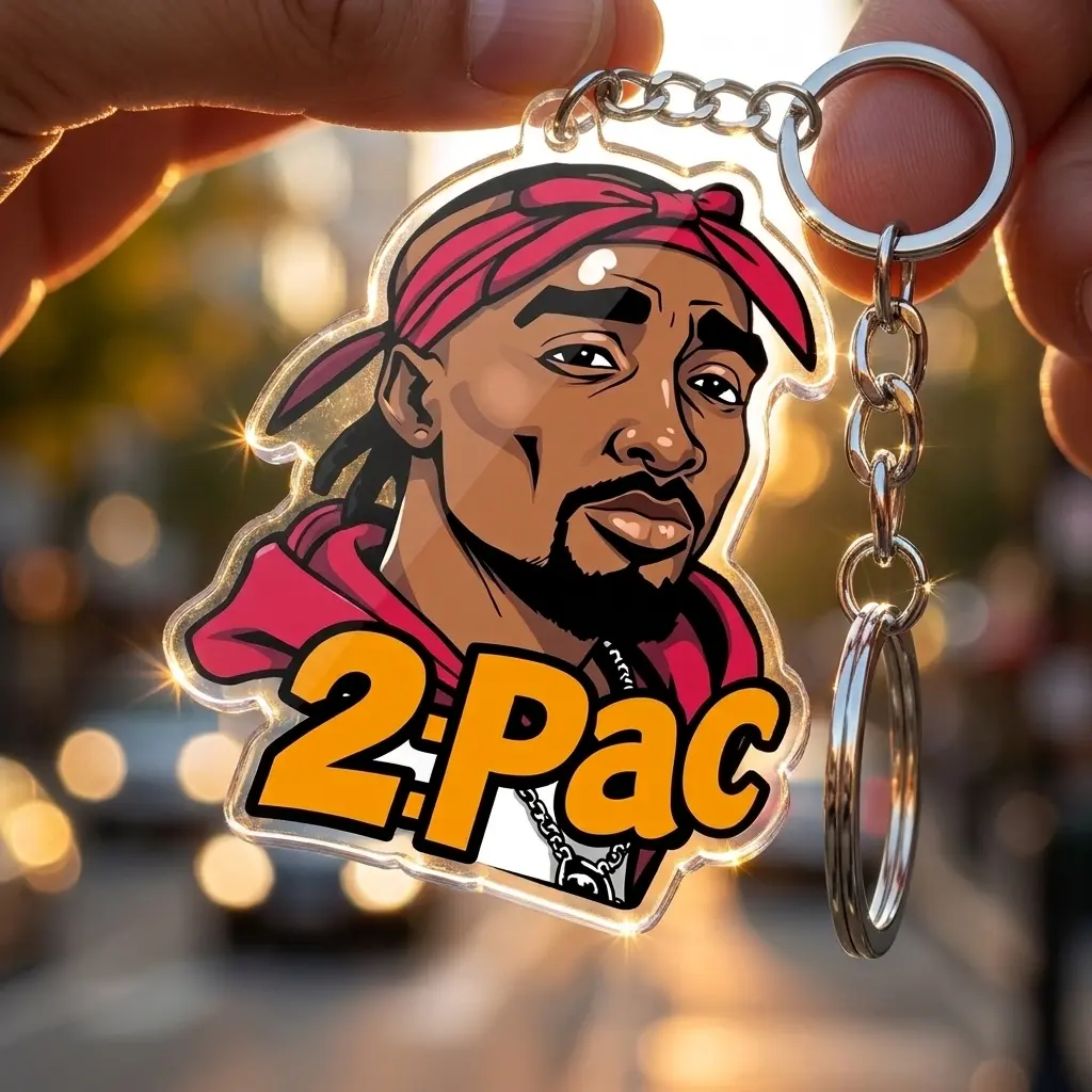 2Pac Vintage 90s Hip Hop Legend 2Pac Acrylic Keychain - Cool West Coast Rapper Bag Charm, Music Fan Keyring Accessory for Backpacks & Keys