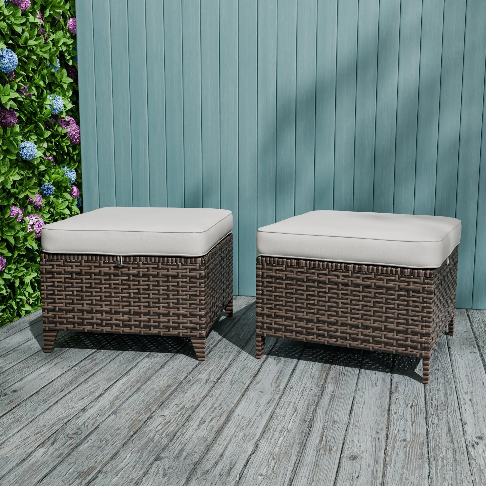 Ocean Vista 2 Piece Wicker Patio Ottoman Set
