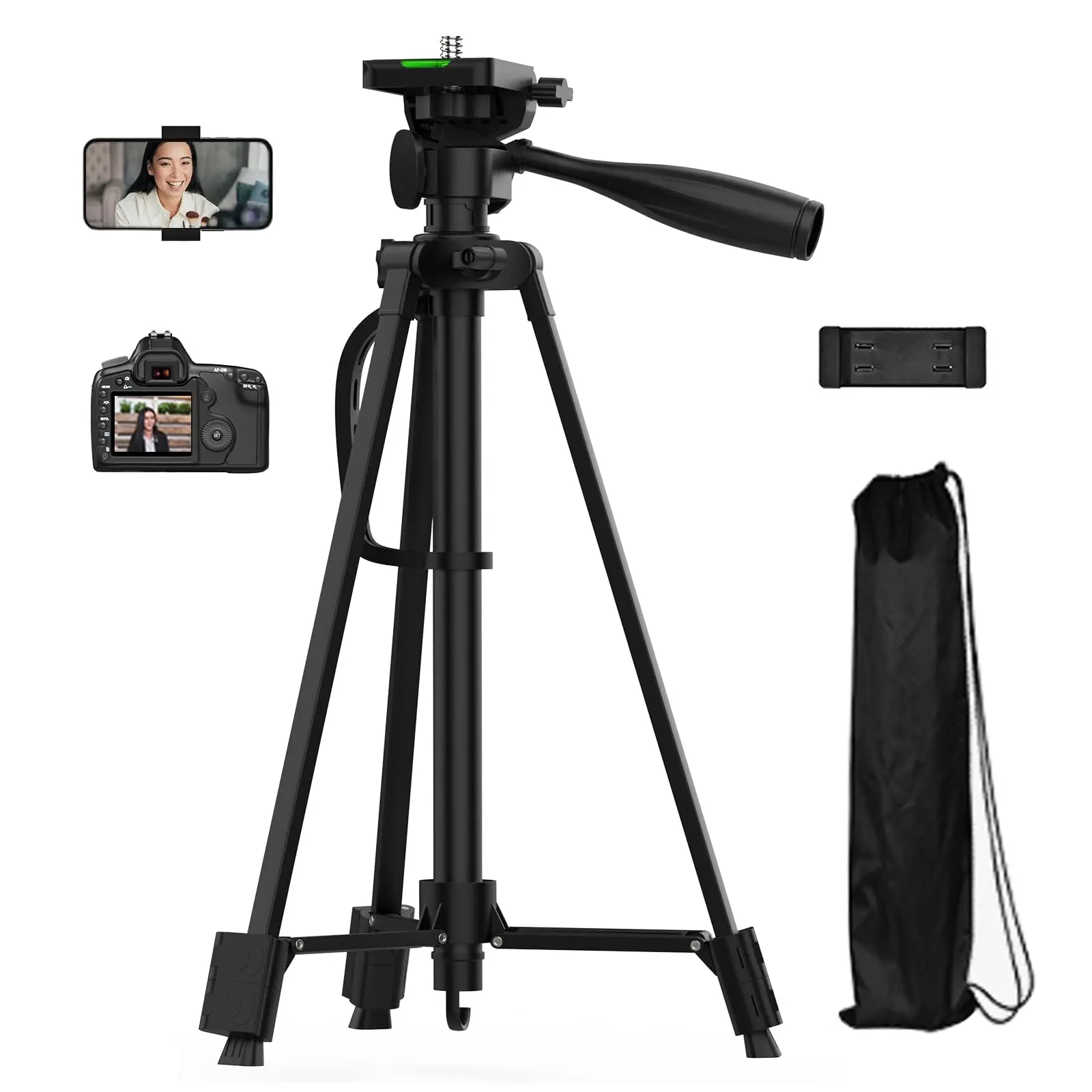 EMEET 55'' Travel Floor Camera Tripod with Phone Holder & Travel Bag, Compatible with Cell Phones, Digital Cameras, DSLRs & GoPros, for Content Creator Video Recording & Photos, Fathers Day Gift, Accessories, Digital Camera
