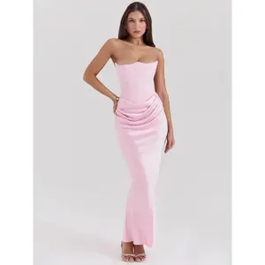 Elegant Strapless Corset Dress for Women Waist Cinching Bodycon Long Dress Fall Wedding Guest Cocktail Party Birthday Vacation Evening Gown Shapewear Effect for Curvy Women 2025