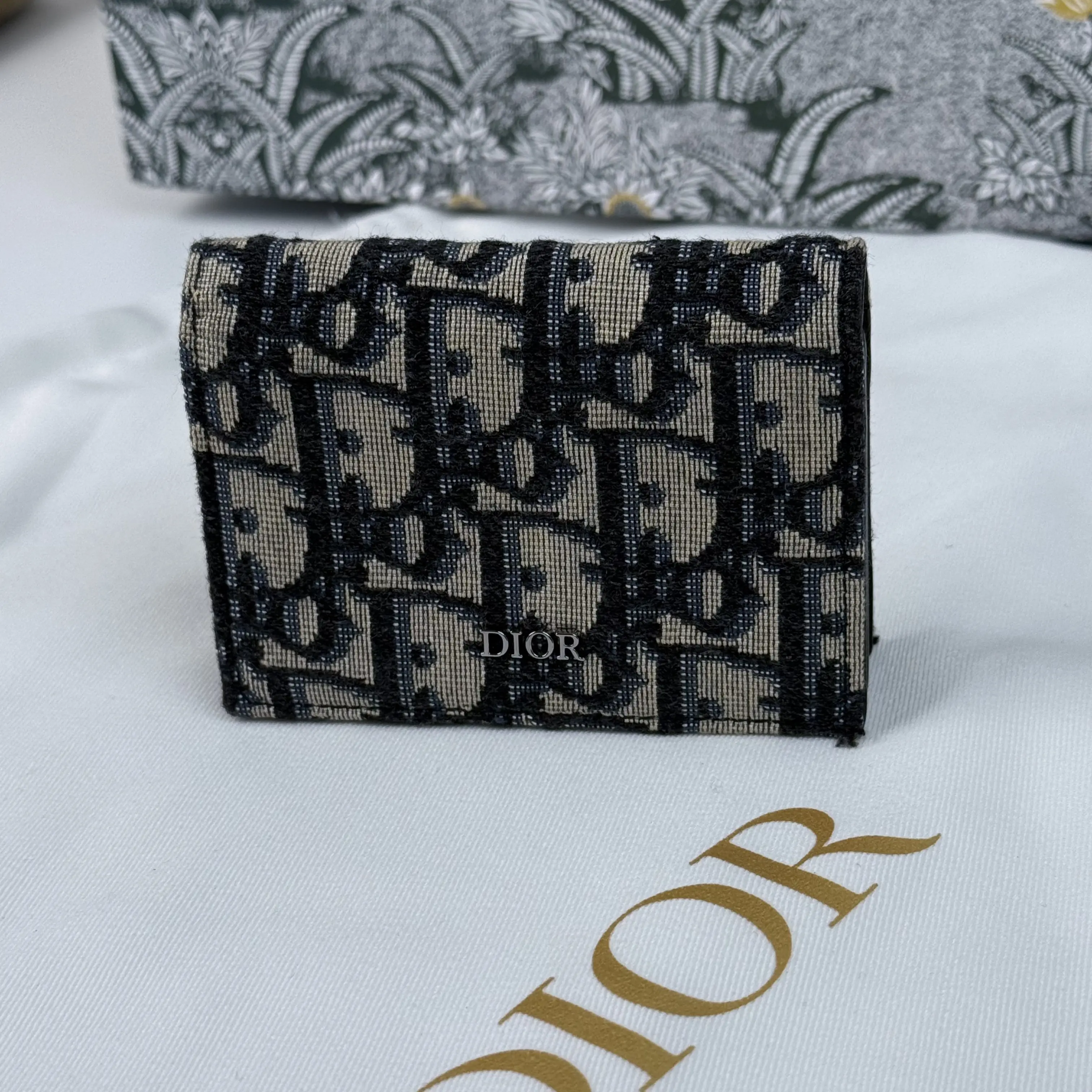 Pre-owned Dior Saddle Shape Wallet, Oblique Print Jacquard Weave Compact Wallet Type with Snap Closure, Classic