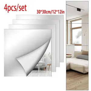 4-Pack Full-Length Wall Mirror, 12x12 Inch Acrylic Mirror Tiles, Shatter-Resistant Flexible Plastic Mirror Board for Bedroom, Home Gym Door, Self Adhesive Stickers