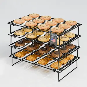 4PCS Cooling Racks for Cooking and Baking, Collapsible 4 Tiers 10"X16" Cool Batches of Cookies, Non-Stick & BPA-Free, Oven and Dishwasher Safe (Black-200)