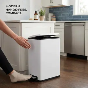 Garvee Slim 12 Gal Kitchen Trash Can Step Garbage Can with Soft Close Lid for Narrow Spaces Space-Saving Stainless Steel Trash Bin with Inner Bucket for Office Home Bathroom