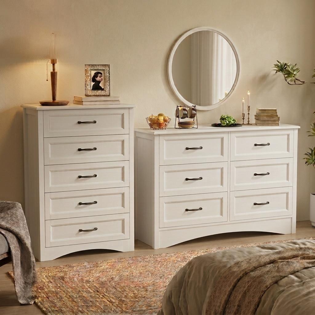 Gizoon 2-Piece Dresser Set – Includes 7-Drawer Tall Dresser & 5-Drawer Dresser, Available in Black, White, Retro, Modern & Farmhouse, Wooden Drawer Dresser, Drawercabinet