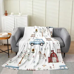 Baby Blankets for Unisex Boys Girls,Farm Animal Nursery Minky Blankets Baby 30x40 Cartoon Tractor Kids Flannel Blanket Rustic Barn Farmhouse Horse Cow Sheep Cartoon Animals Fleece Blanket