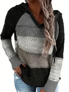 Women'S Casual Hoodie Sweatshirt Long Sleeve Color Block Striped Pullover/Cardigan Top Outdoor Daily Wear