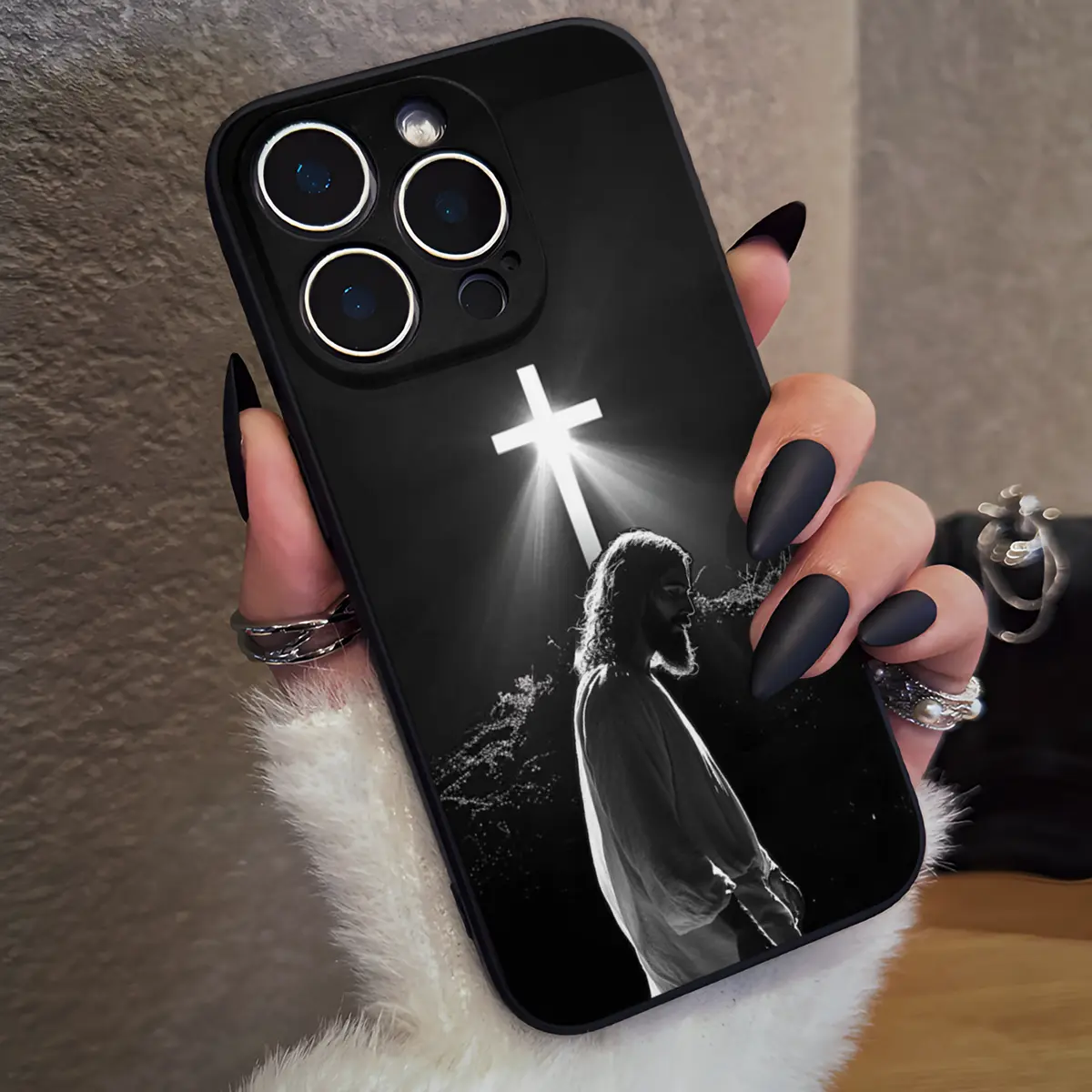 Christian Aesthetics Cross Jesus Pattern 1-Piece Phone Case - Soft Silicone Mobile Phone Accessory, Full Protection Shockproof Cover Fits iOS iPhone Series 16 Pro/16/15 Pro Max/14/13/12/11/XS Max/Plus, Accessories, One-Piece