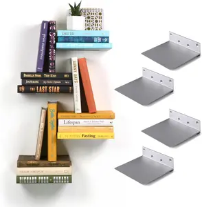 Set of 4 Floating Invisible Wall-Mounted Bookshelves - Aluminum - Transform Books into Floating Shelves