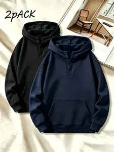 Men's Thermal Fleece Lined Hoodie, Cold Weather Warm Henley Button Sweatshirt, Ultra-Soft Plush Lined Pullover Hoodie, Heavyweight Winter Hooded Sweatshirt, Long Sleeve Warm Top for Men, Great for Outdoor Activities and Cold Days