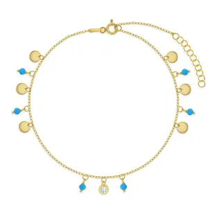 Turquoise Dangle Preteen / Teen Anklet 7.5-9.5 - Sterling Silver