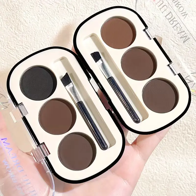 Three-color eyebrow powder palette with brow brush, waterproof and sweatproof, natural color eyebrow powder that lasts and doesn’t fade — cosmetics