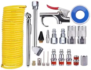 20PCS Air Compressor Accessories Kit, 3/8" x 25FT PVC Air Hose Set with 1/4" NPT Quick Connect Fittings, Air Blow Gun, Tire Gauge and Nozzles for Maintenance and Cleaning