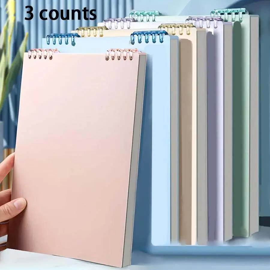 Portable Coil Notebook (3/6 Counts), Portable Thick Lined & Grid Paper Book Journal Stationery for Students, School Supplies