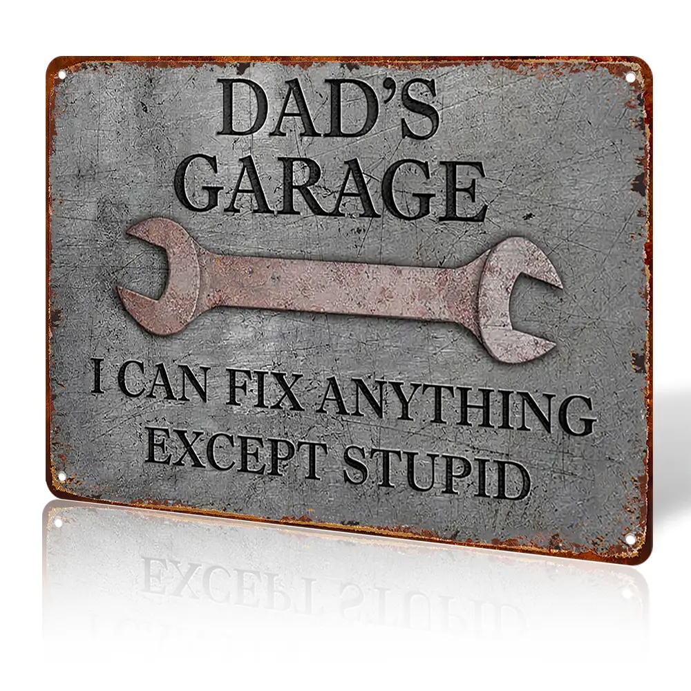 8x12 in Aluminium Vintage Garage Sign - "I Can Fix Anything Except Stupid" Humorous Water Resistant Wall Art Plaque, Daily Home Decor, Father's Day Gift for Dad's Man Cave, Vintage Garage Signs, Wall Art Sign