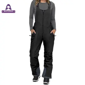 Women's Sleeveless Ski Overalls, Adjustable Shoulder Strap Jumpsuit, Side Pocket Long  Clothes