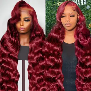 180 Density 99J Burgundy 13x4 HD Body Wave Lace Front Human Hair Wigs Red Colored 13X6 Transparent Lace Frontal Wig for Women PrePlucked Hairline