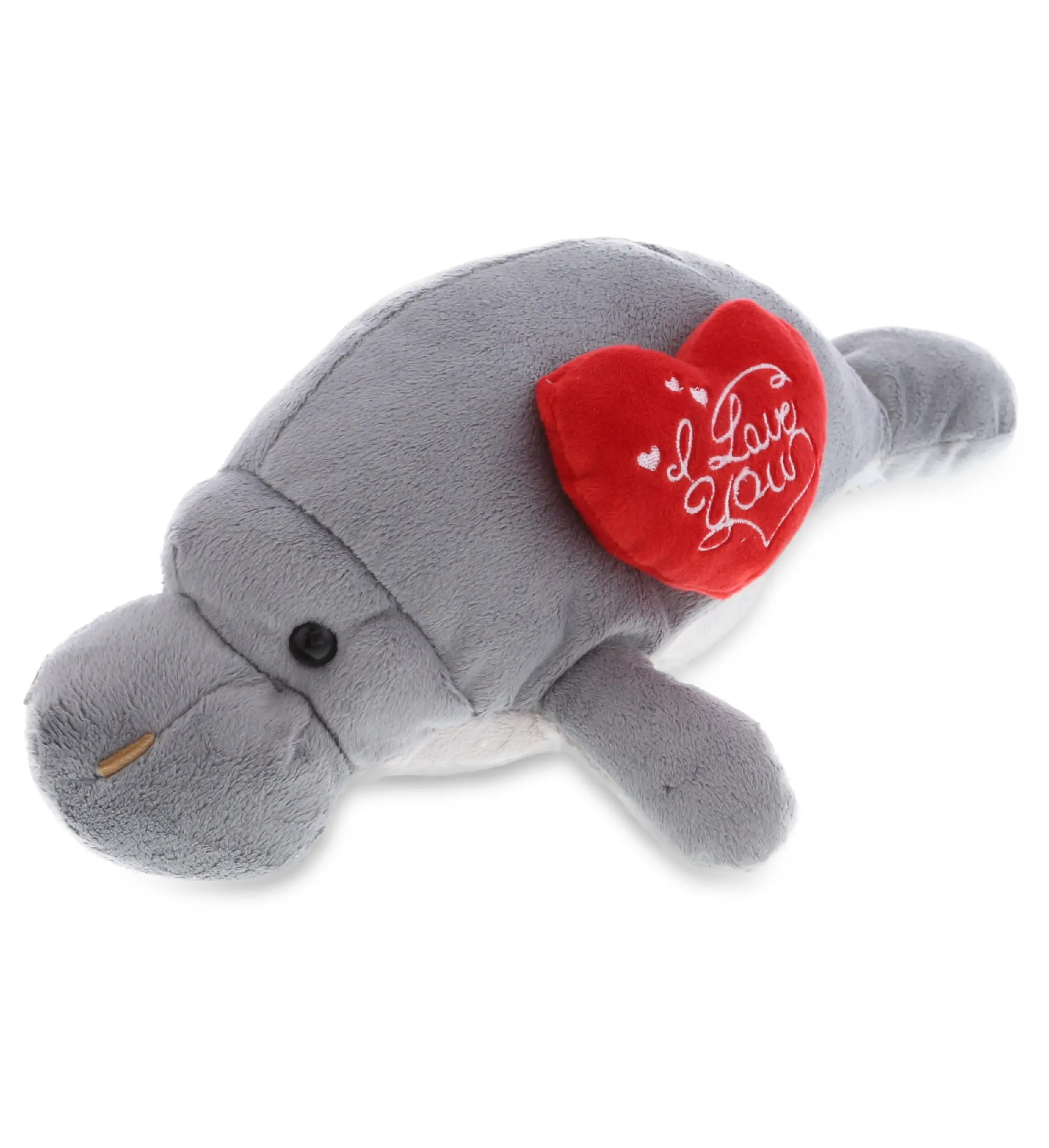 DOLLIBU 15" Grey Manatee Unisex Plush Toy - Wild Collection Plush with Red "I Love You" Heart