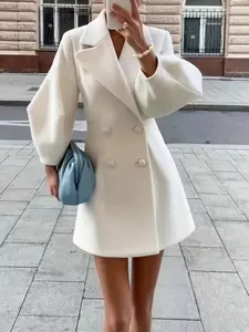 Women's Vintage Court Style Lantern Sleeve Coat, Short Woolen Overcoat with Large Lapel Collar, Fall Winter Fashion Outerwear