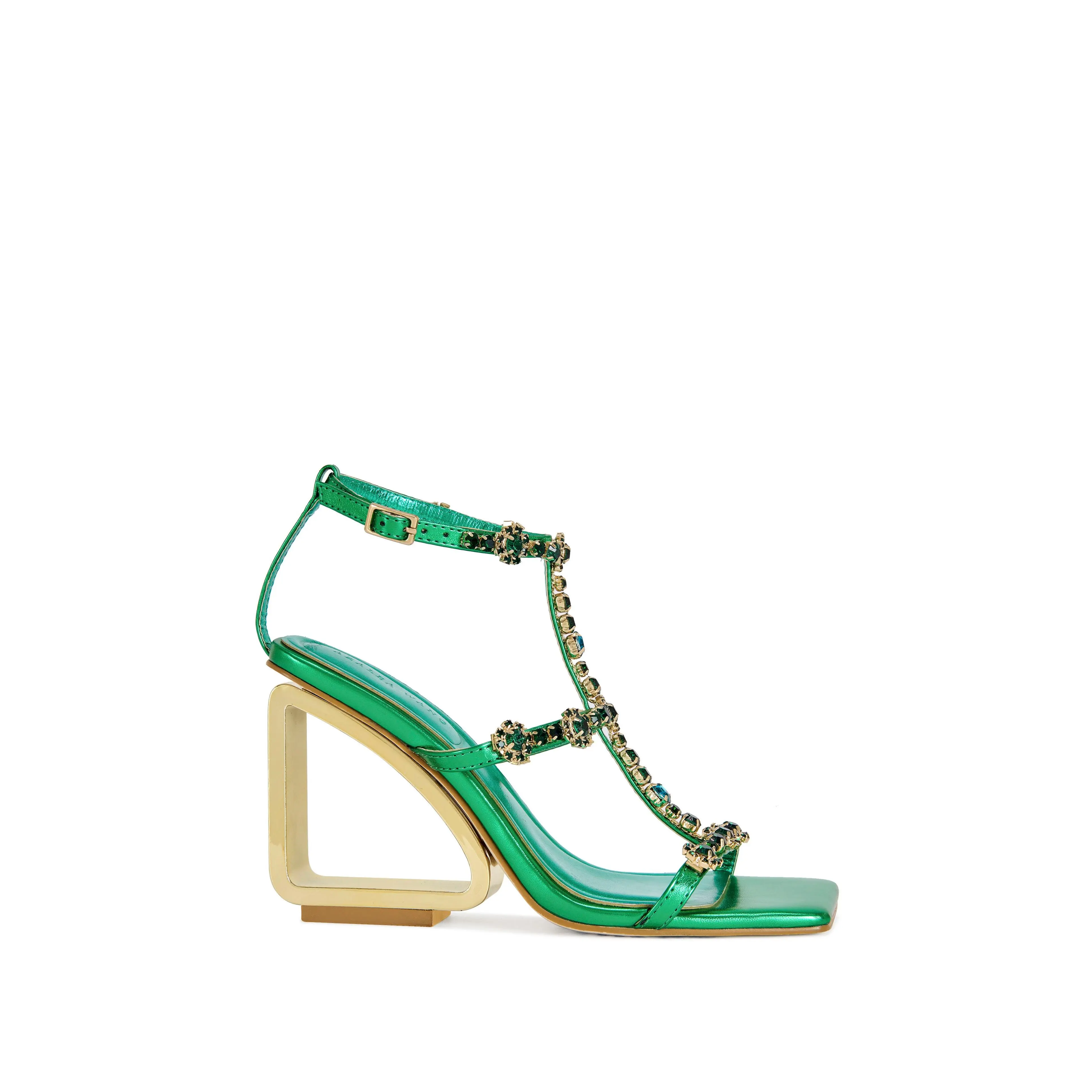 SCHANTELLE-GREEN JEWELED EMBELLISHED WEDGE SANDAL