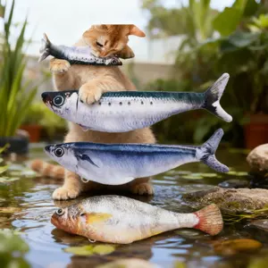 Petgravity Bitesize Realistic Flopping Fish Cat Toy, 3 Modes, Interactive Design, Tap Activated, Sardine Saury Croaker, 7.1 Inch