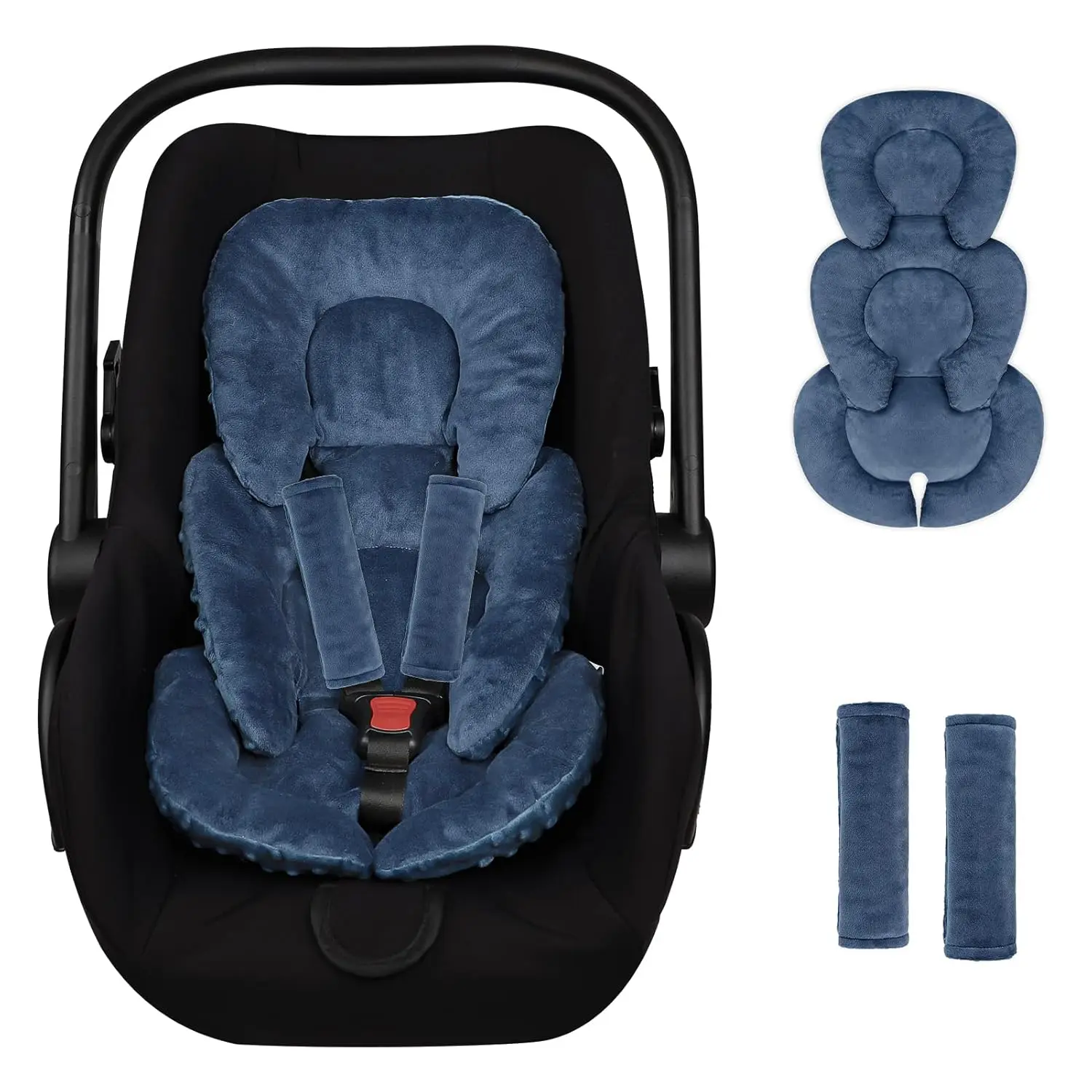 Infant Car Seat Insert Head and Body Support GFU Reversible Newborn Insert with Strap Pads Soft Stroller Cushion Pillow for Boys Girls Fits Carseat Stroller Swing Blue