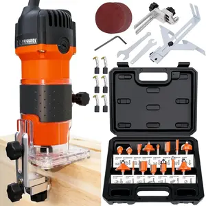 Compact Router, 6.5-Amp 1.25  Compact  Palm Router,  Trimmer with 15 count 1/4" Router Bits Set, 30000R/MIN