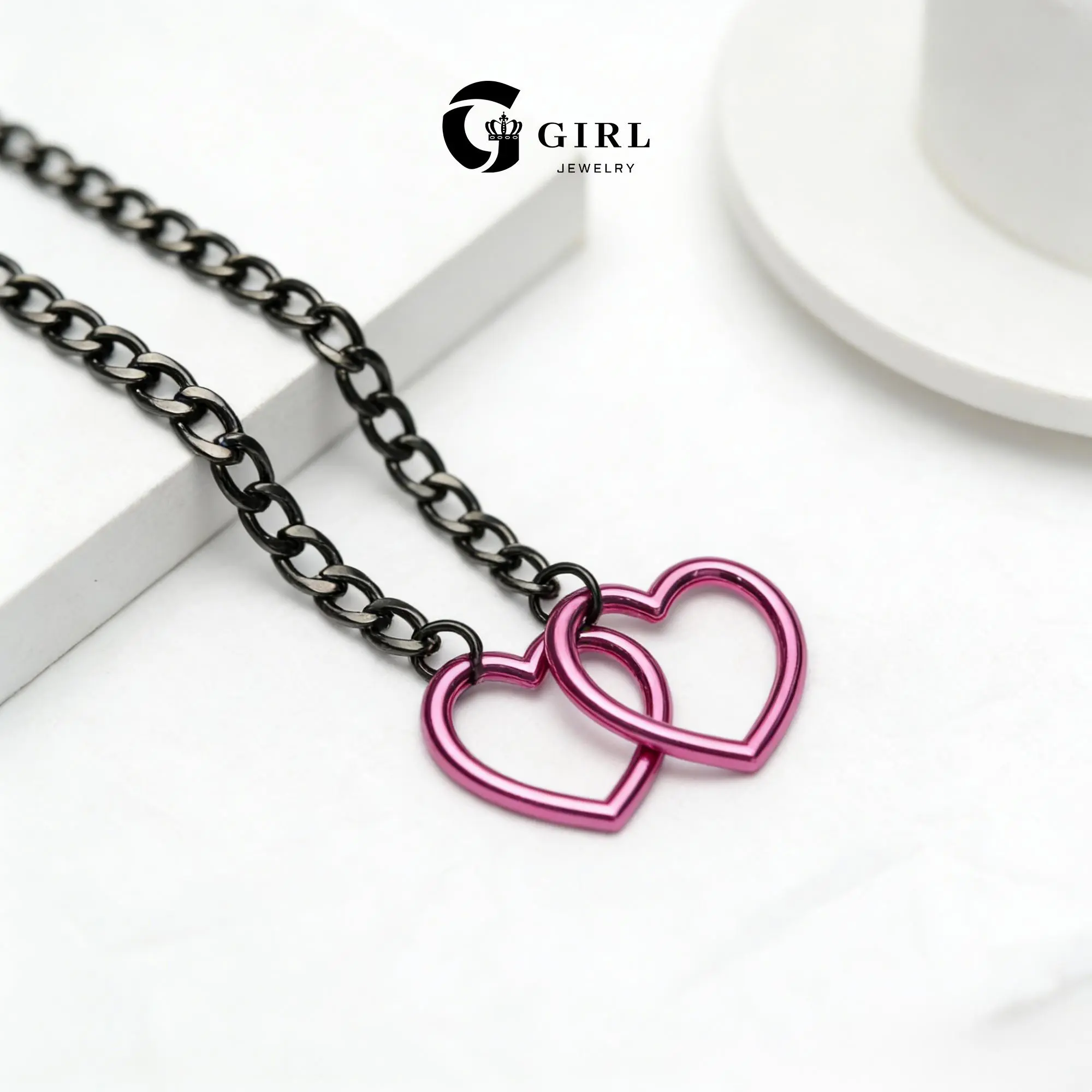 GGIRL Women's Punk Rock Heart O-Ring Slip Chain Necklace Stainless Steel Cuban Long Adjustable Y-Necklace Ideal Birthday & Anniversary Jewelry Gift