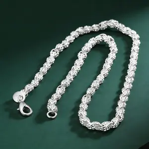 925 Sterling Silver Plated  Chain  for Women Men, 6MM Authentic 925 Silver Twisted Rope Filigree Link Chain, Hypoallergenic Dainty Silver Necklace with Secure Lobster Clasp, Trendy 2026 Unisex Silver Jewelry, Birthday Valentines Day Gift for Him HER Ting