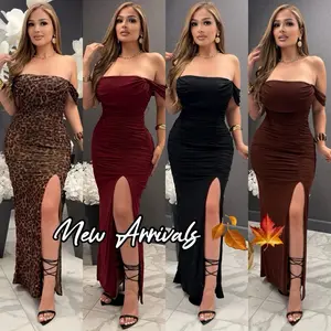 Galilea Fall Mesh Elegant Dress - Available in Leopard, Burgundy, Black, and Brown - New Arrivals