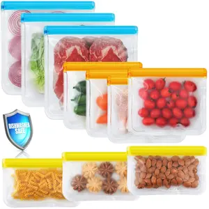 10 Pack Dishwasher Safe Reusable Bags Silicone, Leakproof Reusable Freezer Bags, BPA Free Reusable Food Storage Bags for Lunch Marinate Food Travel - 3 Gallon 3 Snack 4 Sandwich Bags Containers Kitchen Plastic Utensils