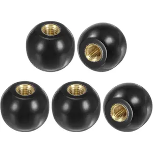 5-Pack Threaded Ball Knobs, M6 Female Thread 20mm Dia. Thermoset Round Phenolic Ball Knob with Brass Insert Lever Handle for Lathe Machine Lawn Mowers, Black