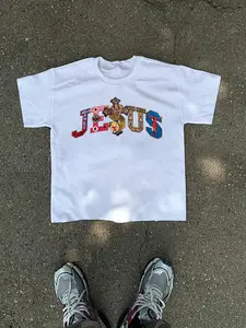 Men's Jesus Cross Print Casual Loose-Fit Short Sleeve Round Neck T-Shirt, Summer Fashion Top for Sports, Outdoor Activities, Daily Wear