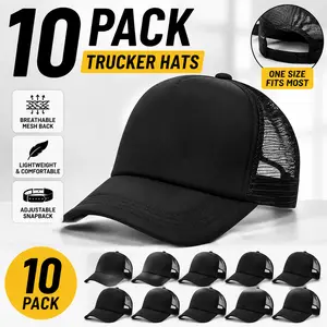 10 Pack Blank Black Trucker Hats for Men Women, Adjustable Mesh Snapback Baseball Caps, Breathable Plain Hats for Embroidery, Printing and Everyday Wear cap hats women