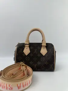 Pre-owned Louis Vuitton coated canvas handle bag LV Speedy 20 with Peach Color adjustable shoulder strap【BF 12Z】