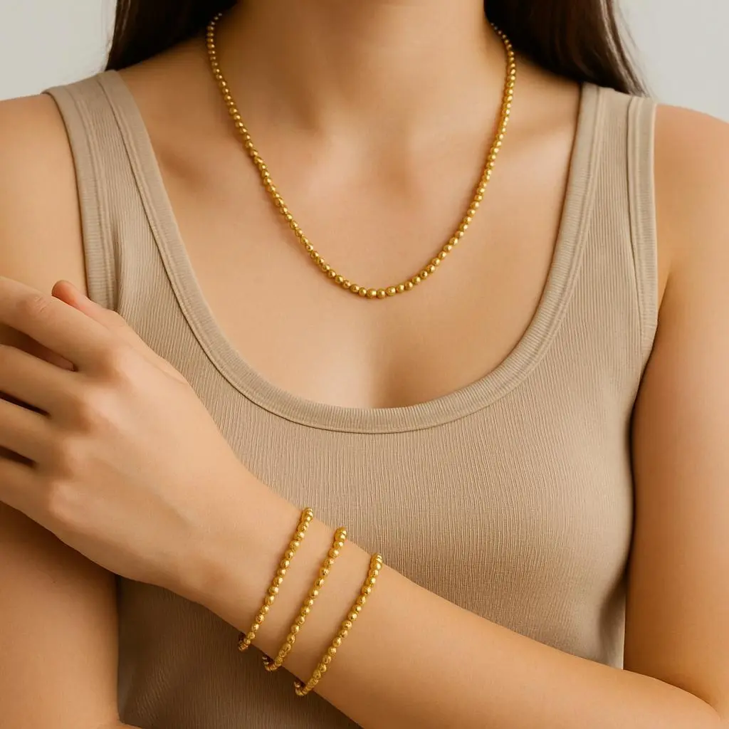 Beads Set Gold 3 Bracelets & Necklace Beads Set Gold 3 Bracelets & Necklace